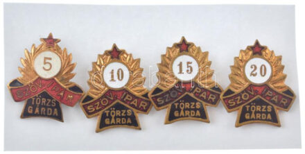 ~1970-1980. 'Szövetkezeti Ipar Törzsgárda 5, 10, 15, 20 év' (4xklf) zománcozott fém törzsgárda jelvények (~22x19mm) T:XF