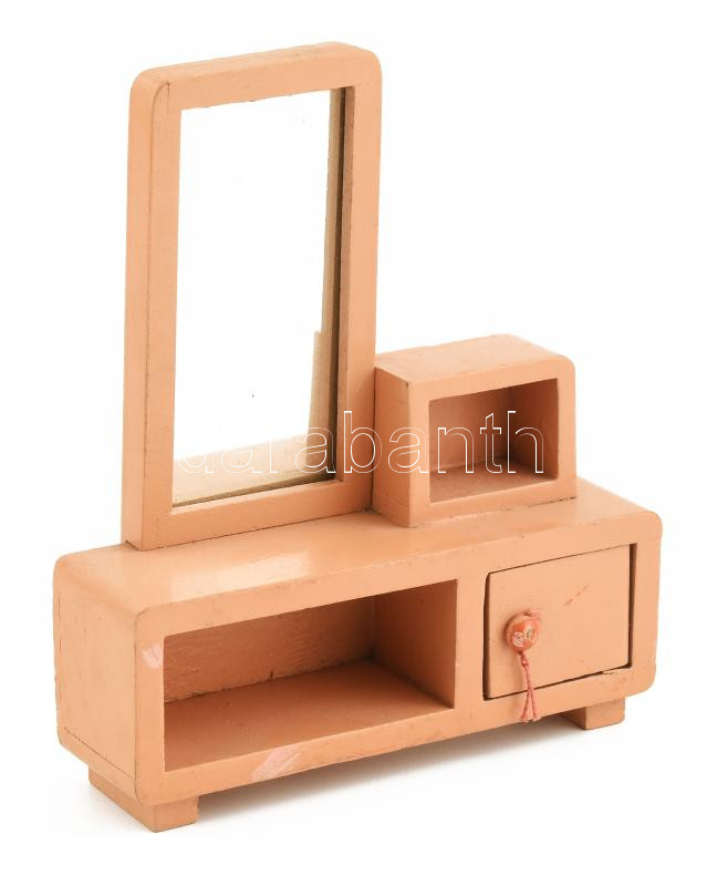 Retro bababútor szekrény, fa, kopásokkal, m: 17,5 cm