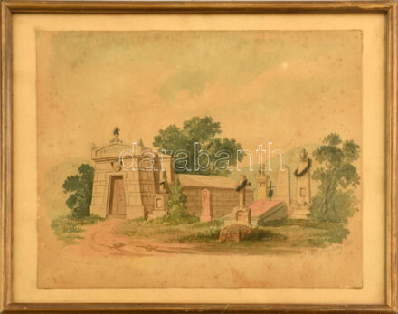 Myskovszky Viktor (1838-1909): Procopius sírbolt, 1865. Akvarell, papír, jelezve jobbra lent, üvegezett fakeretben, 19,5x25 cm