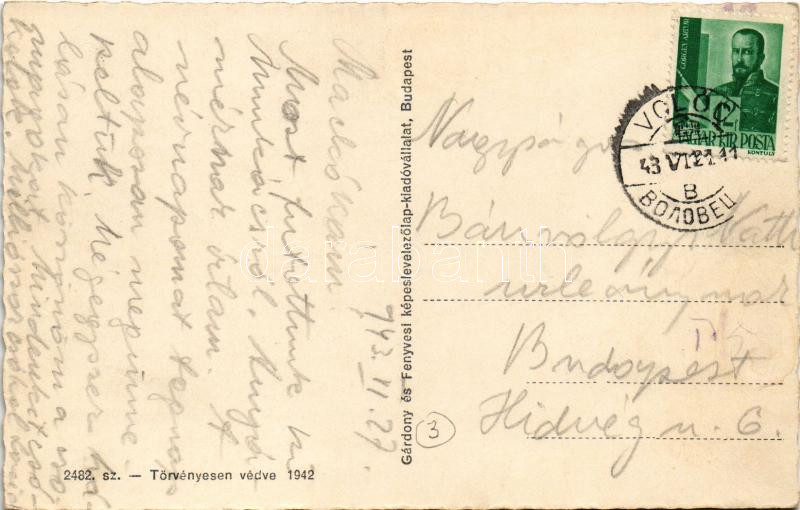 1943 Munkács, Mukacheve, Mukachevo, Mukacevo; vár / castle + 'Volóc kétnyelvű bélyegzés / bilingual cancellation' - Image 2