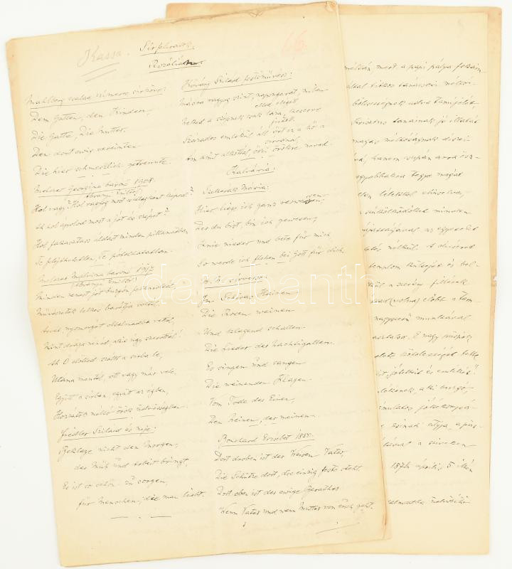 cca 1920 Régi német és magyar nyelvű kassai sírfeliratok és gyászjelentések kézzel írt gyűjteménye, 10 lapon, Wick Béla (1873-1955) kassai római katolikus pap, tanító, történész hagyatékából.