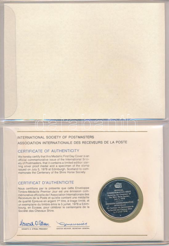 1978. 'Postamesterek Nemzetközi Szövetsége hivatalos emlékérem kiadása 1978 - Skócia' Ag emlékérem érmés borítékban, első napi bélyegzős bélyeggel, holland nyelvű leírással (20g/0.925/39mm) T:PP 1978. 'Internatinal Society of - Image 2