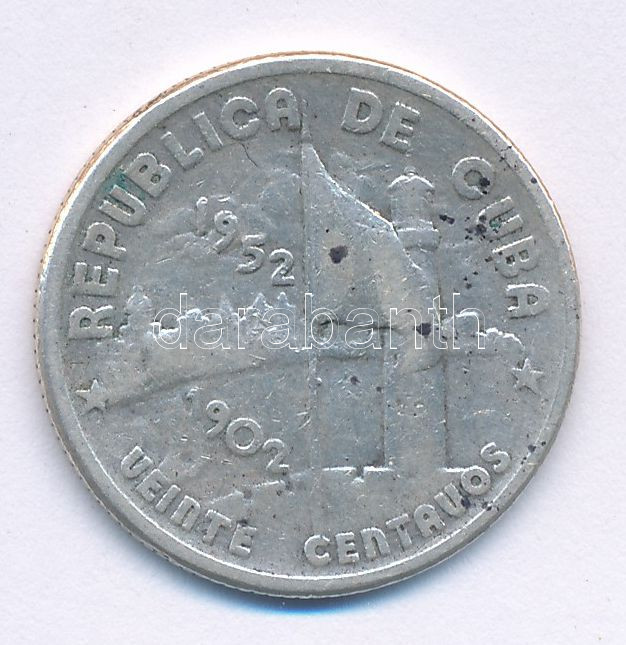 Kuba 1952. 20c Ag T:VF Cuba 1952. 20 Centavos Ag C:VF Krause KM#24