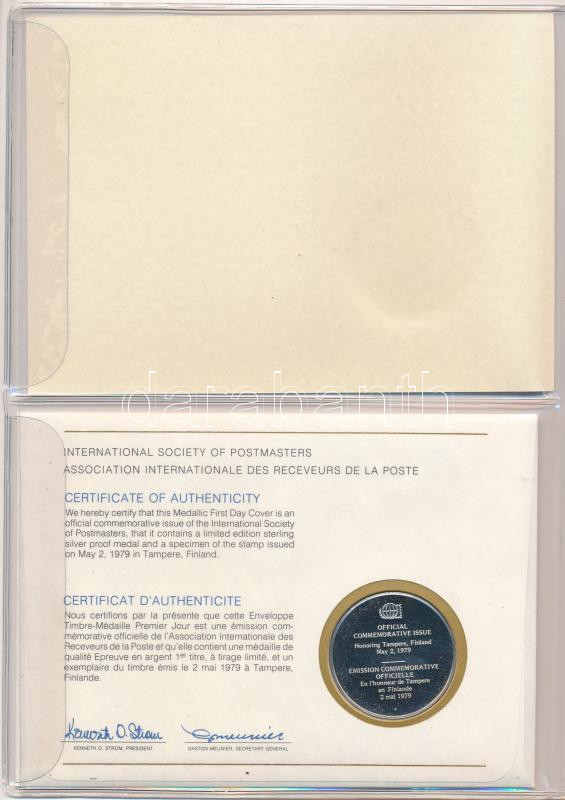 1979. 'Postamesterek Nemzetközi Szövetsége hivatalos emlékérem kiadása 1979 - Finnország' Ag emlékérem érmés borítékban, első napi bélyegzős bélyeggel, holland nyelvű leírással (20g/0.925/39mm) T:PP 1979. 'Internatinal Society - Image 2