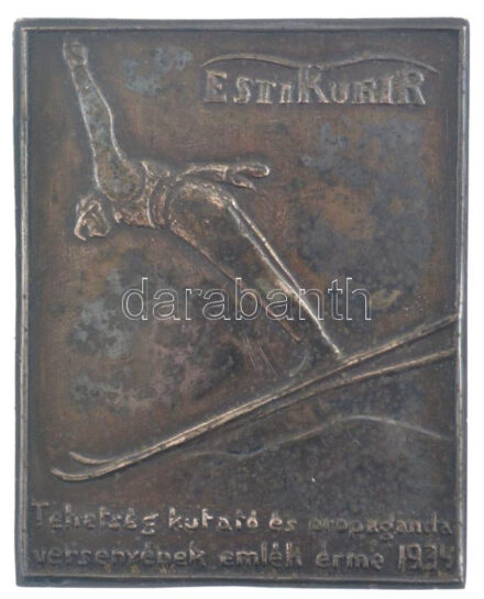 1934. 'Esti Kurir - Tehetségkutató és propaganda versenyének emlék érme 1934' egyoldalas ezüstözött bronz emlékplakett (100x80mm) T:2 patina