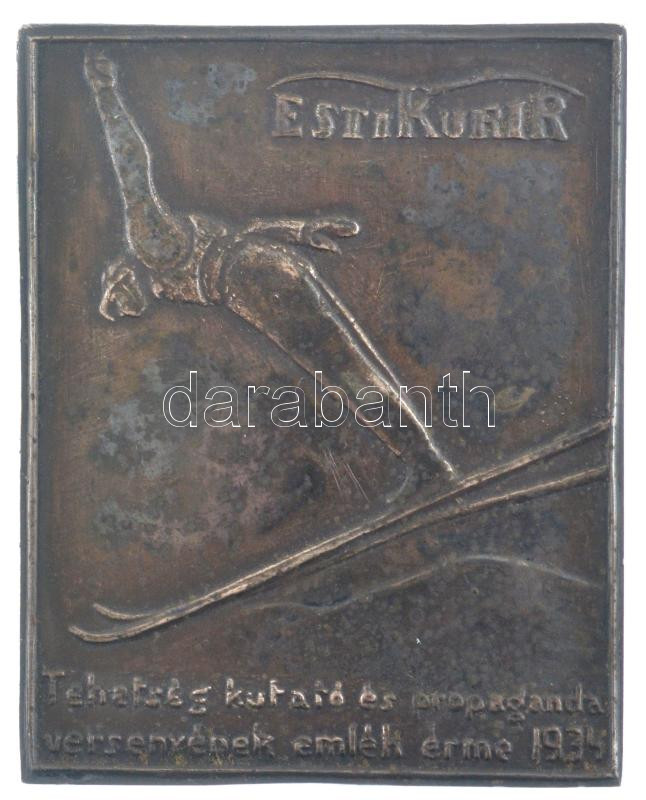 1934. 'Esti Kurir - Tehetségkutató és propaganda versenyének emlék érme 1934' egyoldalas ezüstözött bronz emlékplakett (100x80mm) T:2 patina