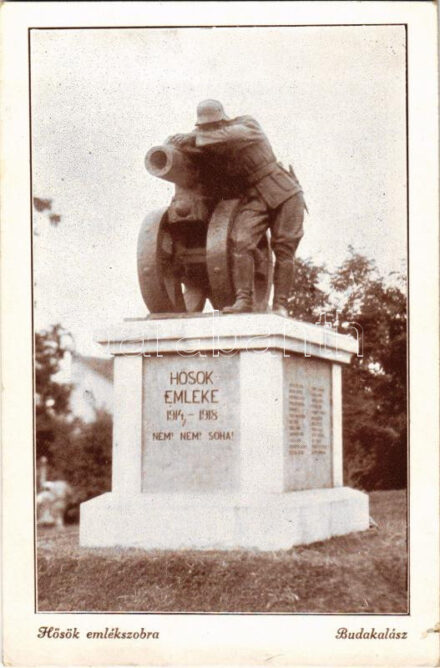 1932 Budakalász, Hősök szobra, emlékmű, 'Nem! Nem! Soha!' irredenta propaganda (ragasztónyom / glue mark)