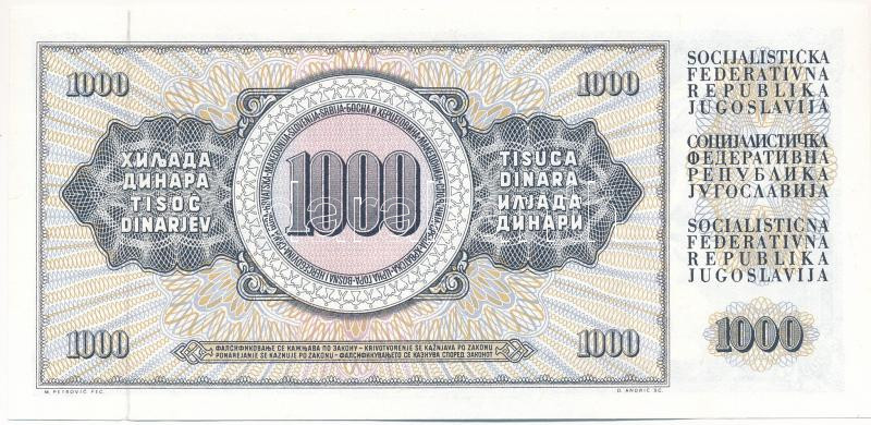 Jugoszlávia 1978. 1000D nyomdahibás 'GUVERNE' T:UNC Yugoslavia 1978. 1000 Dinara 'GUVERNE' typographical error C:UNC Krause P#92a - Image 2