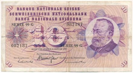 Svájc 1977. 10Fr T:F Switzerland 1977. 10 Francs C:F