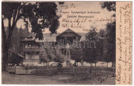 1906 Gyertyánliget, Polyana-Gyertyánliget, Kabola Polyána, Kobyletska Poliana (Máramaros, Maramures); fürdő részlet. Kaufman Ábrahám és Fiai kiadása / spa, bath (ázott / wet damage)