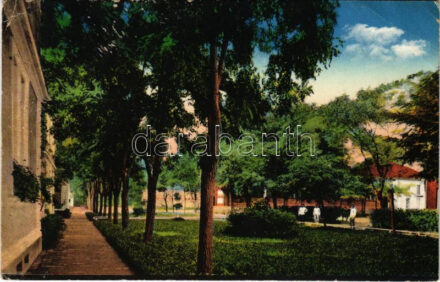 1915 Debrecen, Park részlet a Vilmos huszárlaktanyában, K.u.K. katonák (EB)