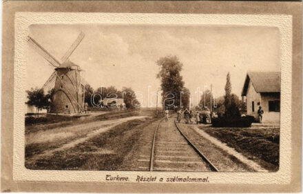 1920 Túrkeve, részlet a szélmalommal. Bárdi Mihályné kiadása