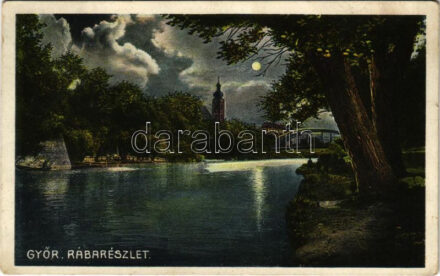 1915 Győr, Rába részlet, híd éjjel (EK)