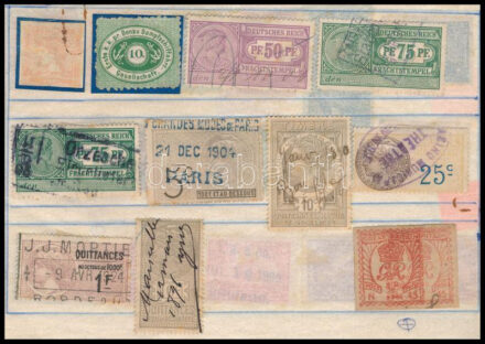 27 db régi külföldi okmánybélyeg továbbá 6 db bélyeg és újnyomat régi cserefüzetben