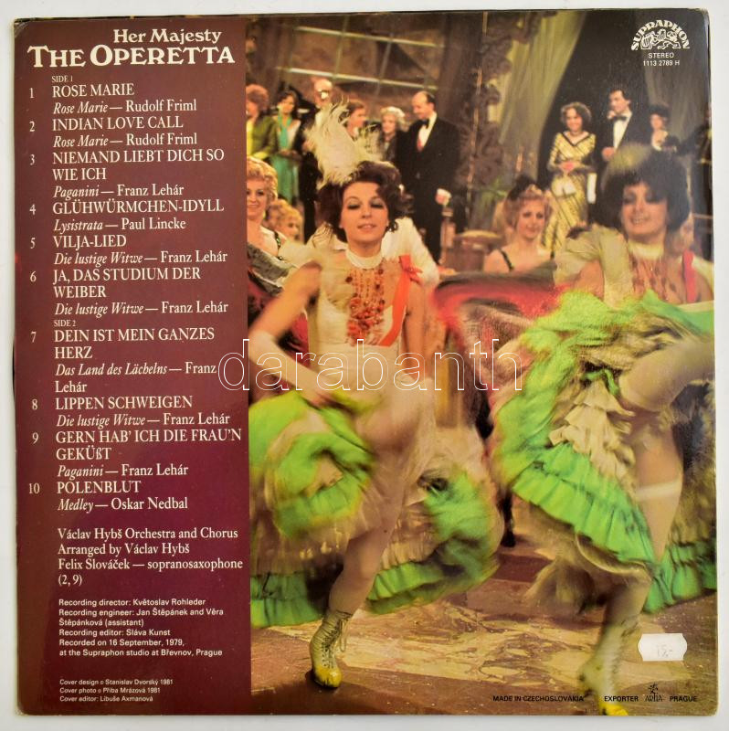 Václav Hybš Orchestra - Her Majesty The Operetta. Vinyl, LP. Supraphon, Csehszlovákia, 1983. VG+ - Image 2