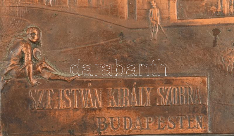 Szent István király szobra Budapesten bronzírozott lemezkép, kopott, 18,5x28 cm - Image 2