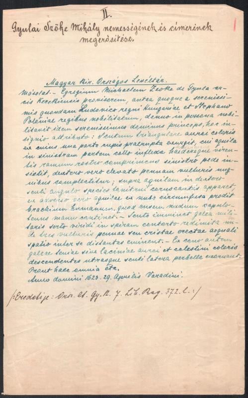 cca 1910 A gyulai Szőke, azután maros-németi és nádaskai Gyulai (és az Edelsheim-Gyulaihoz is köthető) nemesi család nemesi ármálisa, 2 db kézzel írt leszármazási táblával. Részben könyvekből kivágott és lapokra ragasztott
