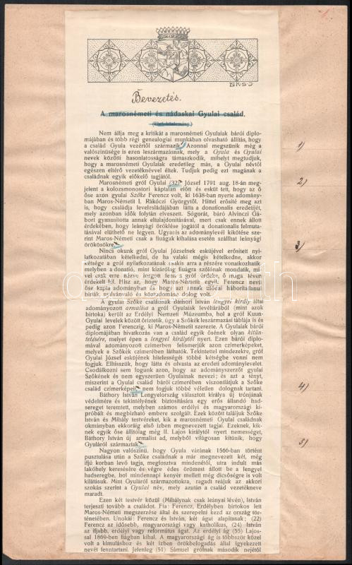 cca 1910 A gyulai Szőke, azután maros-németi és nádaskai Gyulai (és az Edelsheim-Gyulaihoz is köthető) nemesi család nemesi ármálisa, 2 db kézzel írt leszármazási táblával. Részben könyvekből kivágott és lapokra ragasztott - Image 2