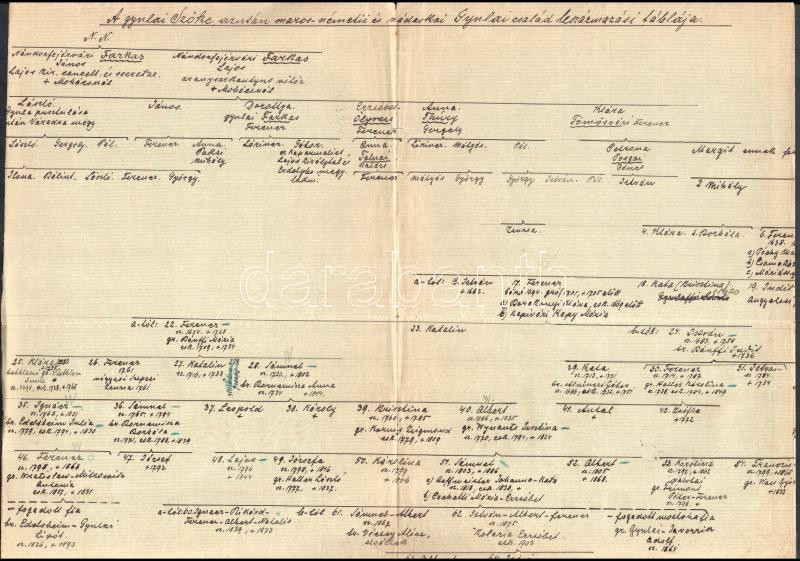 cca 1910 A gyulai Szőke, azután maros-németi és nádaskai Gyulai (és az Edelsheim-Gyulaihoz is köthető) nemesi család nemesi ármálisa, 2 db kézzel írt leszármazási táblával. Részben könyvekből kivágott és lapokra ragasztott - Image 4