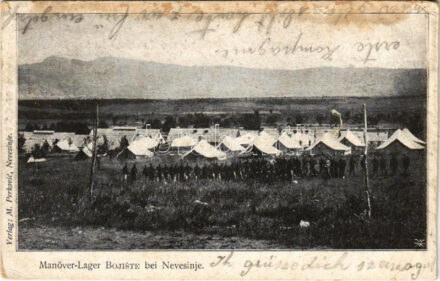 1903 Bojista, Bojiste bei Nevesinje; K.u.K. Manöver Lager / Austro-Hungarian military barracks / laktanya + 'K.u.k. Milit. Post Nevesinje' (fl)
