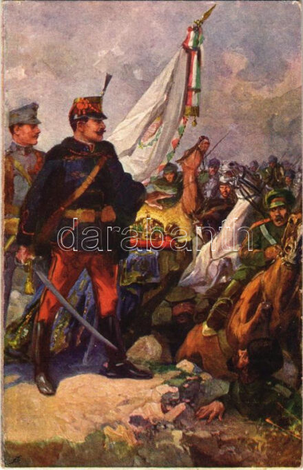 Ne bántsd a szent koronát! A m. kir. honvédelmi minisztérium hadsegélyező hivatala kiadása / WWI Austro-Hungarian K.u.K. military art postcard, patriotic propaganda, support fund s: Geiger R.