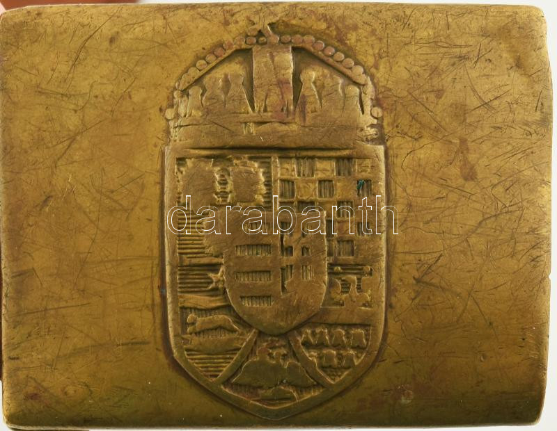Osztrák-Magyar Monarchia réz övcsat, bőr övvel, kopásokkal 5,5x6,5 cm - Image 2