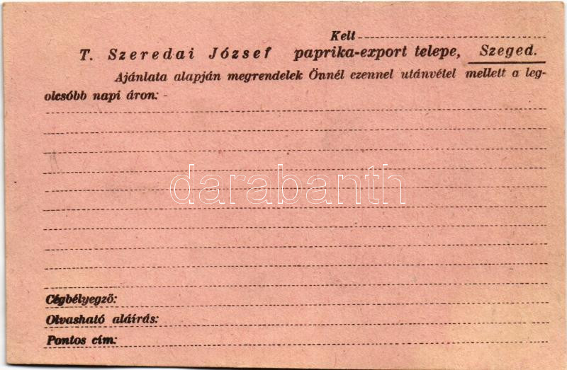 Szeredai József szegedi gyékény szőnyeg reklámlapja / Hungarian mat advertising card s: Fábián - Image 2