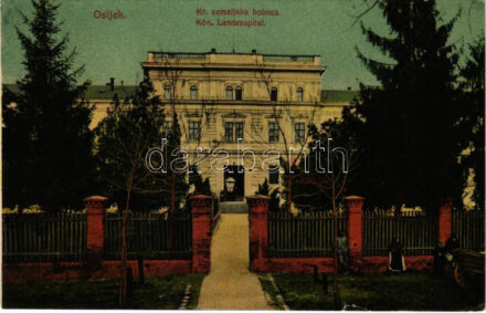 1915 Eszék, Osijek, Essegg; Kr. zemaljska bolnica / Kön. Landesspital / hospital (szakadás / tear) + 'Továbbítható, Mose se odpremiti, Censuriert'