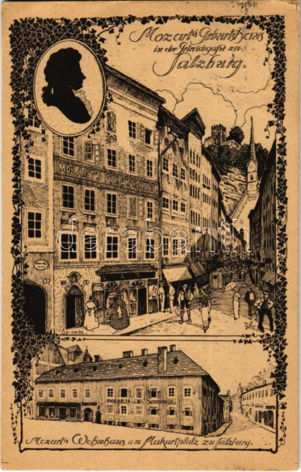 1924 Salzburg, Mozart's Geburtshaus in der Getreidegasse, Mozart's Wohnhaus am Makartplatz / Mozart's birthplace and house s: Ulf Seidl (EK)