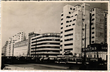 1939 Bucharest, Bukarest, Bucuresti, Bucuresci; street view, tram, automobiles, Cinema Scala, Sanitas S.A.R. photo