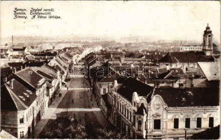 1915 Zimony, Semlin, Zemun; látkép. N. Löwy kiadása / Totalansicht / Izgled varosi / general view + Újvidék K.u.K. cenzúra bélyegző (EK)