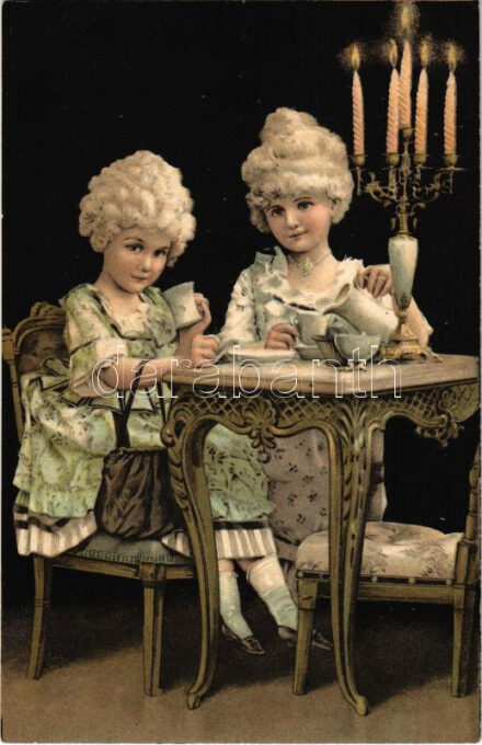 Úri kis hölgyek uzsonnája / Afternoon tea of the little ladies. litho