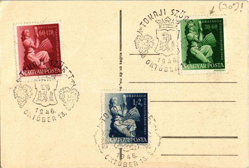 Tokaj, Lesz még szőlő... Tokaji szüret október 13. + 'Tokaji szüret 1946 október 13.' So. Stpl. (EK) - Image 2