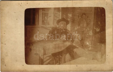Gímes, Ghymes, Dymes, Jelenec; Posta épület, pipázó férfi / post office, man smoking a pipe. photo (fa)
