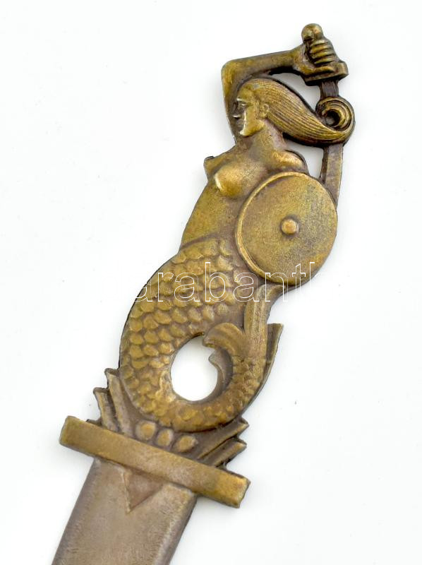 Sellő figurás levélbontó tőr, jelzéssel, fém, kopásokkal, dobozában h: 16 cm - Image 2