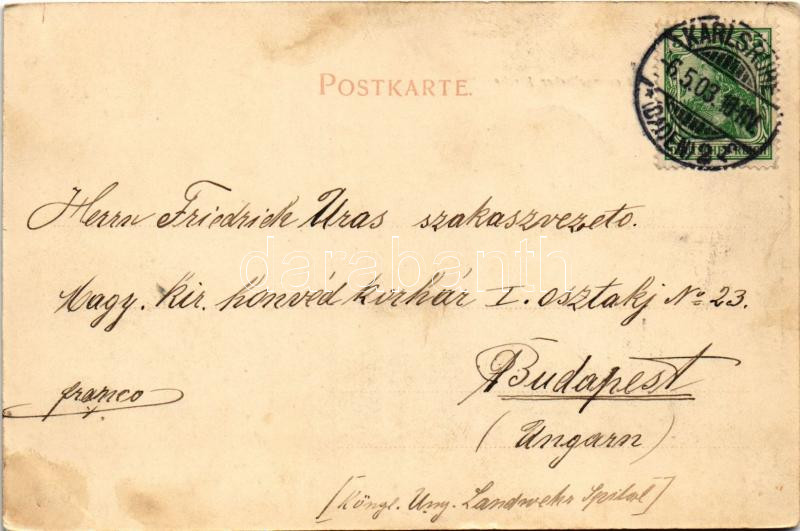 1903 Karlsruhe, Marktplatz mit evangelischer Kirche / market square, church (fl) - Image 2