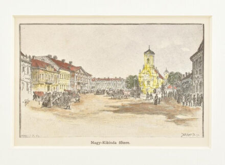 cca 1880 Nagykikinda színezett fametszet paszpartuban. 13x9 cm