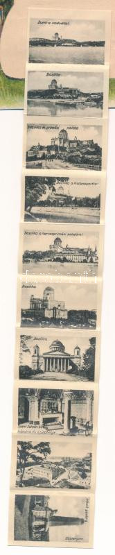 Esztergom, Üdvözlet Esztergomból. Bőröndös hölgy a vasútállomáson gőzmozdonnyal leporellólap 10 kis képpel (vágott / cut) - Image 2