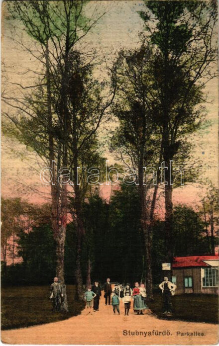 1912 Stubnyafürdő, Túróchévíz, Stubnianske Teplice, Turcianske Teplice; Parkallee / Park részlet / park, spa (Rb)