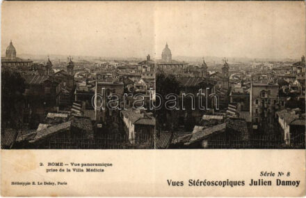 Roma, Rome; Vue Panoramique prise de la Villa Médicis. Vues Stereoscopiques Julien Damoy Serie No. 8. / stereo postcard (EM)