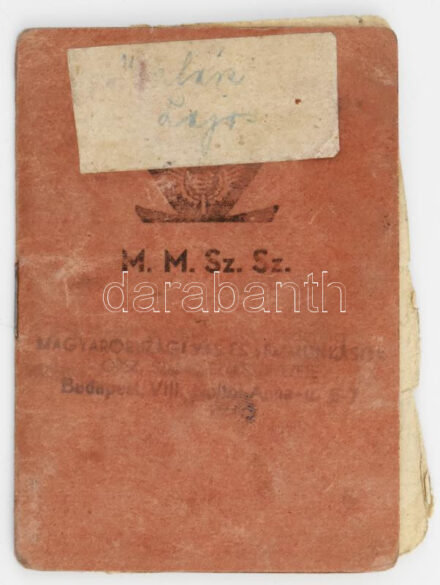 1946 Magyar Magánalkalmazottak Szabad Szakszervezete tagsági könyv, sok bélyeggel (plusz lapon további bélyegek a járulékok nyugtázásáról)