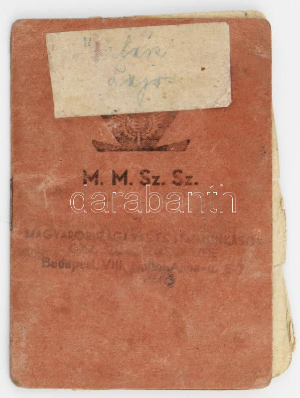 1946 Magyar Magánalkalmazottak Szabad Szakszervezete tagsági könyv, sok bélyeggel (plusz lapon további bélyegek a járulékok nyugtázásáról)
