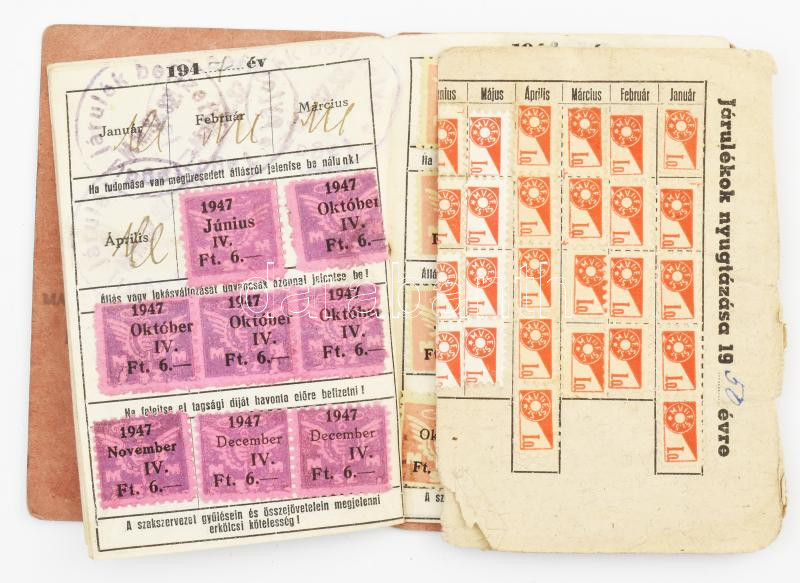 1946 Magyar Magánalkalmazottak Szabad Szakszervezete tagsági könyv, sok bélyeggel (plusz lapon további bélyegek a járulékok nyugtázásáról) - Image 2