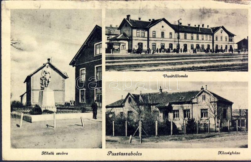 Pusztaszabolcs, vasútállomás, községháza, Hősök szobra