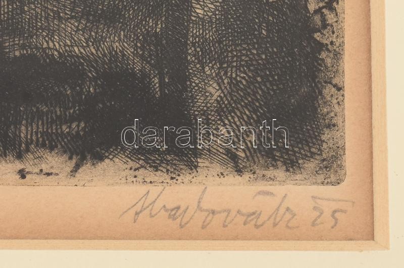 Aba-Novák Vilmos (1894-1941): Felsőbánya - Kettős torony 1925 Rézkarc, papír, jelzett, ajándékozási sorokkal, üvegezett keretben, 22x17 cm / Vilmos Aba-Novák (1894-1941): Felsőbánya Baia Sprie, 1925. Etching on paper, signed, 22x17 cm - Image 3