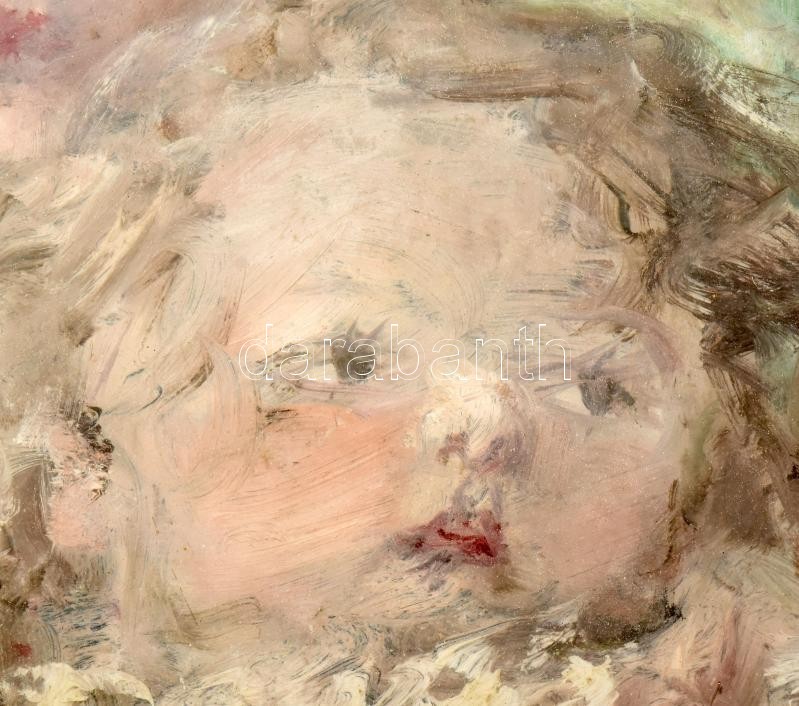 Náray Aurél (1883-1948): Kislányok. Olaj, karton. Jelzett. Sérült fa keretben. 34x27 cm / oil on board, signed, framed - Image 2