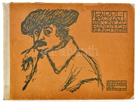 Rippl-Rónai József (1861-1927): Gitáros 1913. Cinkográfia , papír, jelzett a cinkográfián, lapméret 26×35,5 cm csak 200 pld! + Hozzá a grafika korabeli számozott karton mappája (Fünfzig Handzeichnungen. Könyves Kálmán Rt. Budapest 1913.). 13/200 sorszámma