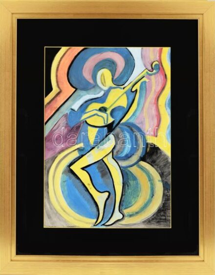 Scheiber Hugó (1873-1950): Zenélő nő. Vegyes technika, papír. Jelezve jobbra lent. Borbély László művészettörténész tanulmányával. Üvegezett fakeretben. 39,5x29 cm / mixed technique on paper, signed lower right, With the essay by art historian László Borb