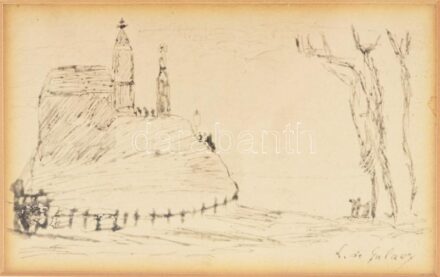 Gulácsy Lajos (1882-1932): Mesetá.j Ceruza, papír, jelzett: L. de Gulácsy. 8x13 cm. Üvegezett keretben / pencil on paper, signed, framed