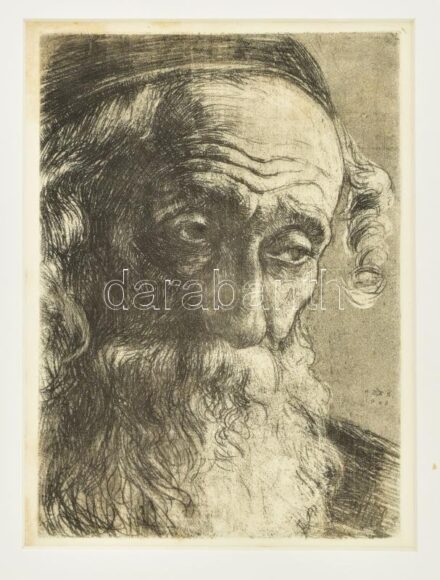 Hermann Struck (1876-1944): Öreg zsidó Jaffából (Alter Jude aus Jaffa). Rézkarc, papír, jelzett a karcon. Paszpartuban. Megjelent: Hermann Struck, Die Kunst des Radierens. Ein Handbuch (Berlin: Bruno Cassirer). 20,5x14,5 cm. / etching on paper, published